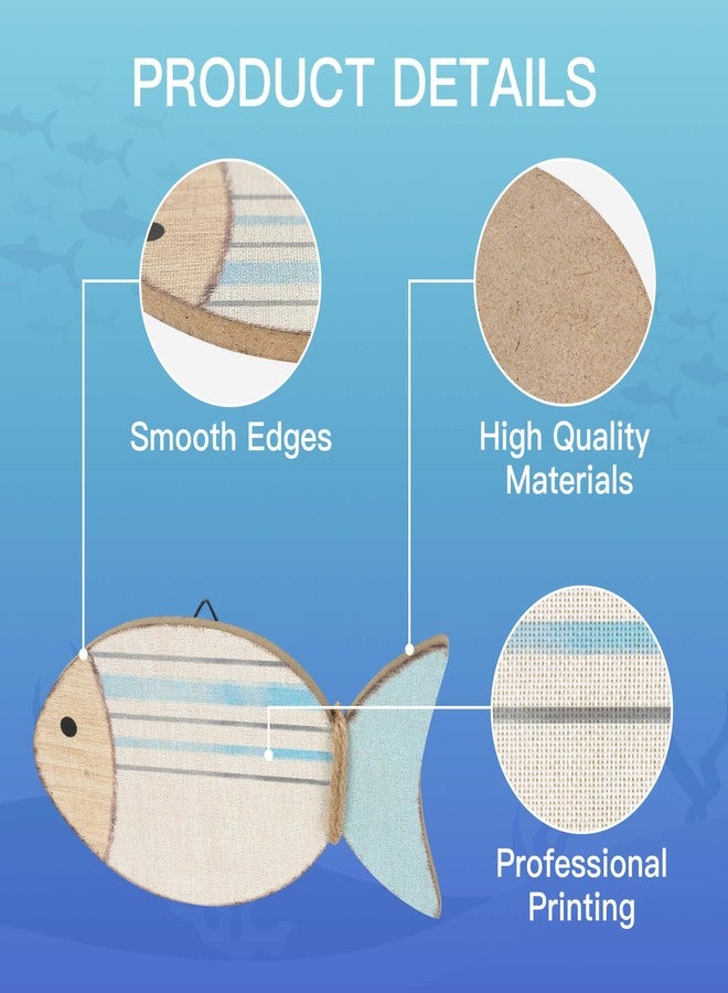 Putuo Decor 4 Pcs Rustic Plaid Pattern Wooden Fish Wall Hanging Decor Ocean Nautical Beach Wall Sculpture for Bathroom Bedroom Lake House - Image 3